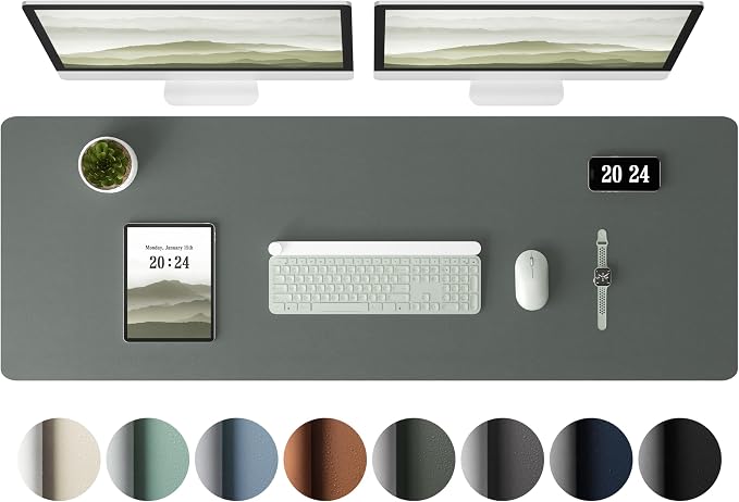 Aothia Leather Desk Pad Protector - Large Mouse Pad, Office Mat, Non-Slip PU Leather Blotter, Laptop Desk Pad, Waterproof Writing Pad for Office and Home (Jungle Green, 38" x 13.7")