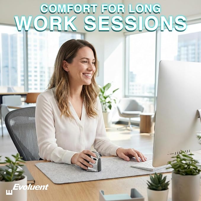 Evoluent – The World's Original Vertical Mouse – VMC Classic Wireless USB/Bluetooth Ergonomic Mouse Right Hand M-L, Sculpted Comfort, 4 Speeds, Non-Programmable Copy & Paste Buttons