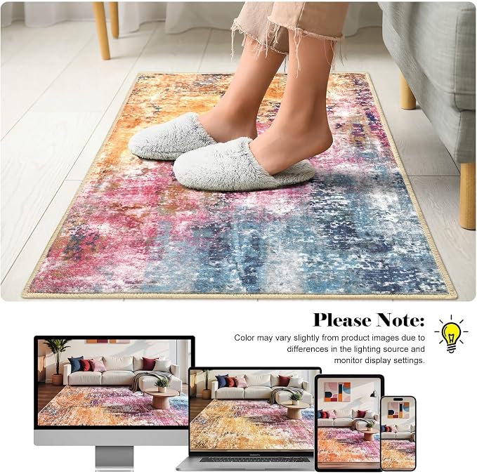 Macgace Washable Abstract Rug, 2x3 Small Modern Area Rugs with Non-Slip Rubber Backed for Kitchen, Thin but Soft Throw Carpet Bedroom Entryway Front Door Decor, Galaxy