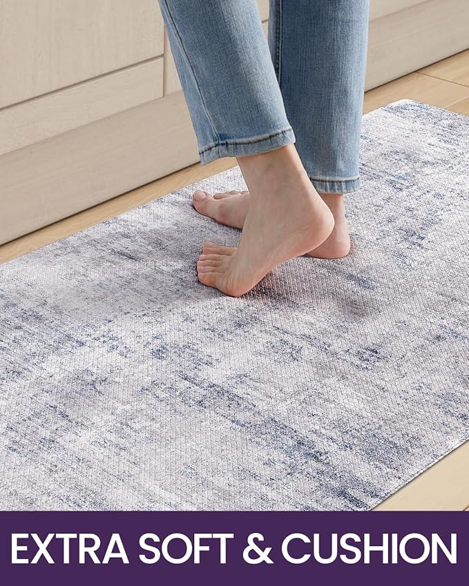 DEXI Kitchen Mats Cushioned Anti Fatigue, 23x59 Floor Padded Runner Rug Non Slip, Waterproof Standing Comfort Memory Foam for Front Sink Laundry, Blue