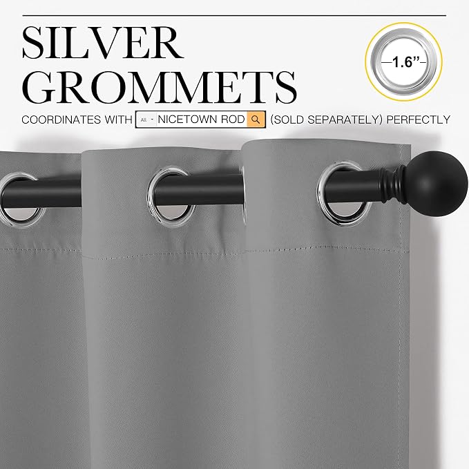 NICETOWN Thermal Insulated Grommet Blackout Curtains, Kids Window Drape Panel for Nursery, Privacy Short Curtains (Silver Grey, 2 Panels, W42 x L68 -Inch)