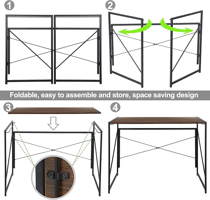 SUPER DEAL 40 inch Folding Computer Writing Desk Wood and Metal Study Desk, PC Laptop Home Office Study Table, Espresso