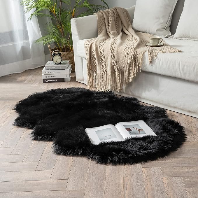 MIULEE Luxury Super Soft Fluffy Area Rug Faux Fur Sheepskin Rug Decorative Plush Shaggy Carpet for Bedside Sofa Floor Halloween 3 x 5 Feet, Black