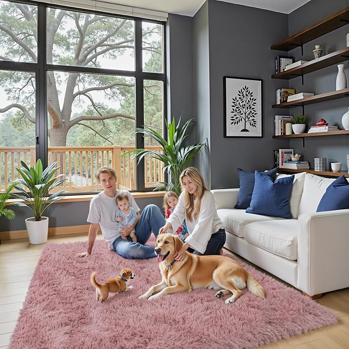 Rugs for Living Room 5x8, Alfombras para Salas Shag Large Plush Soft Area Rug, Shaggy Carpets for Bedroom,Boys Girls Home Decor Aesthetic(Blush, 5 x 8)