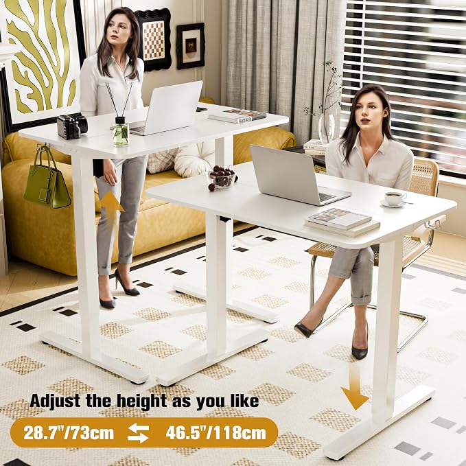 Small Standing Desk,35"x24" Height Adjustable Sit-Stand Home Office,White | Electric Adjustable Standing Desk, Sit to Stand Computer Office Desk with Splice Board, Memory Preset, Lifts 28.7''-46.5"