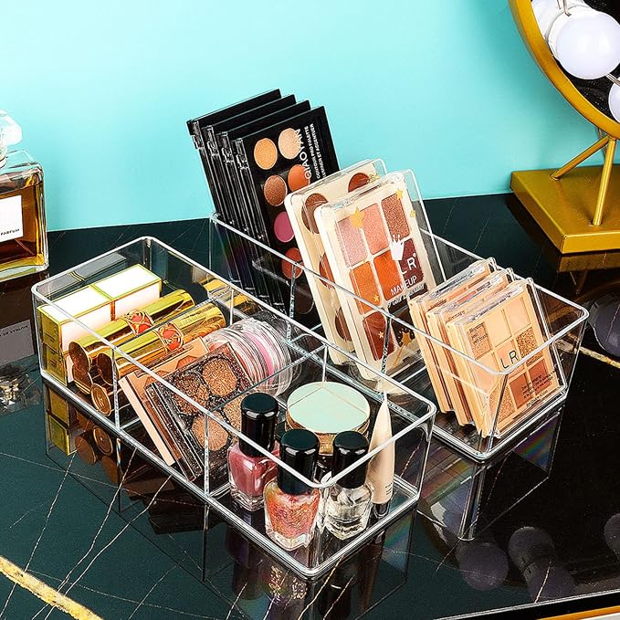 JessLab Acrylic Organizers, Bathroom Organizer for Drawer, Cosmetic Display Cases for Vanity, Countertop, Desk, Kitchen, and Makeup Storage, 3-Section