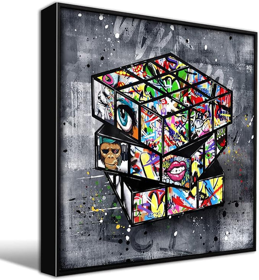 Banksy Wall-Art for Office - Framed Wall Art for Living Room - Large Abstract Wall Decor Ready to Hang Size 30"x 30"