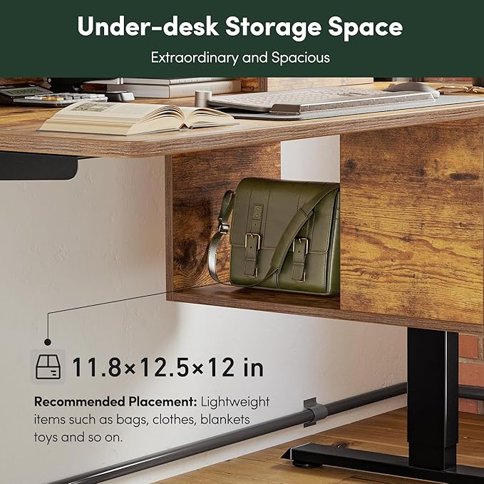 CubiCubi Standing Desk with Wood Drawers, 48" x 24" Electric Height Adjustable Table with Monitor Shelf, 3 Drawers and Open Storage, Computer Home Office Sit and Stand up Workstation, Rustic Brown