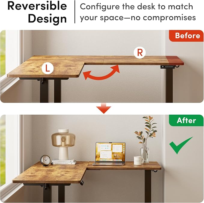 FEZIBO 63" x 55" L-Shaped Standing Desk - Adjustable Corner Desk L Shape, L-Shaped Adjustable Desk with Splice Board, L Shape Standing Desk, Rustic-Brown