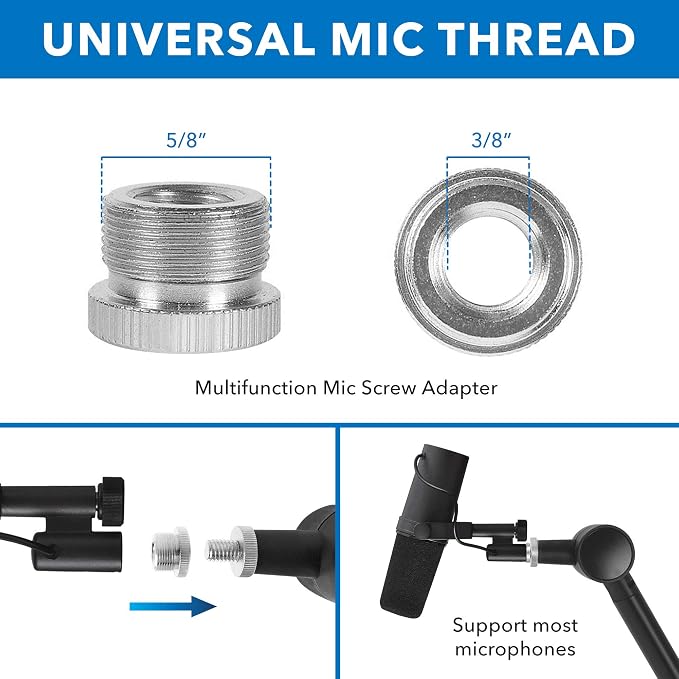 MOUNT-IT! Adjustable Microphone Boom Arm [3/8’’ to 5/8’’ Screw Adapter] Suspension Scissor Mic Stand, Desk Mount For Blue Snowball, Yeti, & Other Studio and Gaming Microphones (With Cable Management)