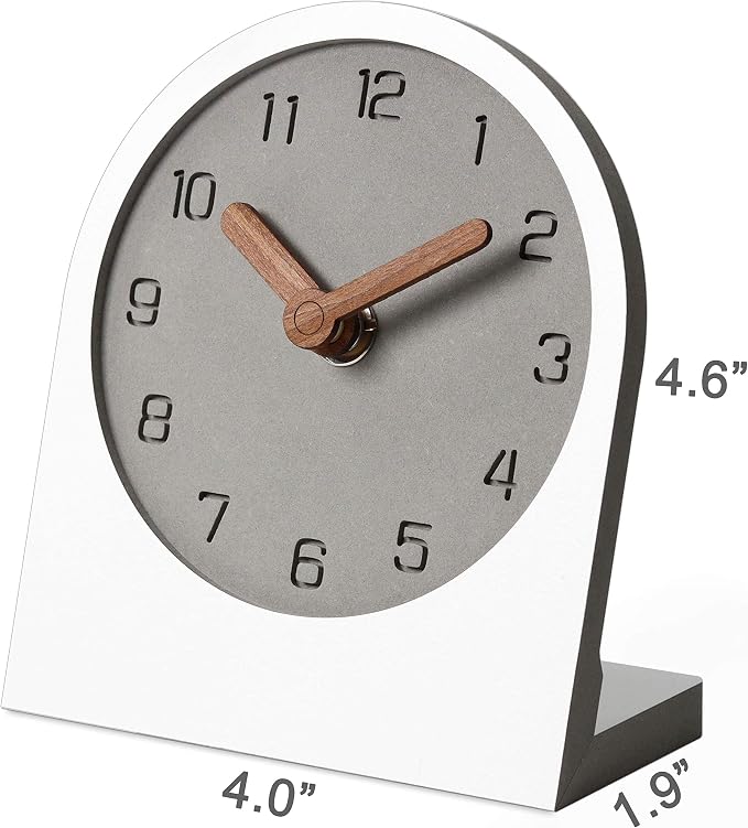 Wooden Silent Non-Ticking Battery Operated Decorative Small Mini Analog Modern Shelf Desk Table Mantel Clock for Home, Office, Living Room, Bed Room (White)