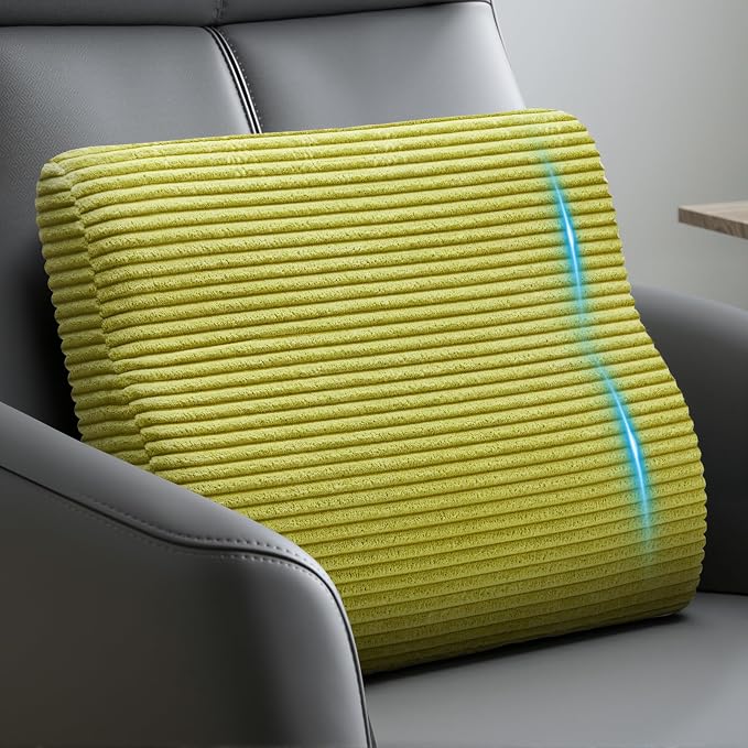 Lumbar Support Pillow for Recliner Chair/Accent Chair/Couch, Large Memory Foam Back Support Cushion for Elderly, Ergonomic Backrest Pillow for Back Rest, Pain Relief, Reading, Washable Cover, Green