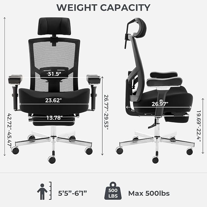 Big and Tall Office Chair 700lbs with Ergonomic W Wide Thick Seat Cushion, Oversized Mesh Desk Chair with Adjustable Lumbar for Heavy People, Computer Chair with 4D Armrest Headrest Footrest