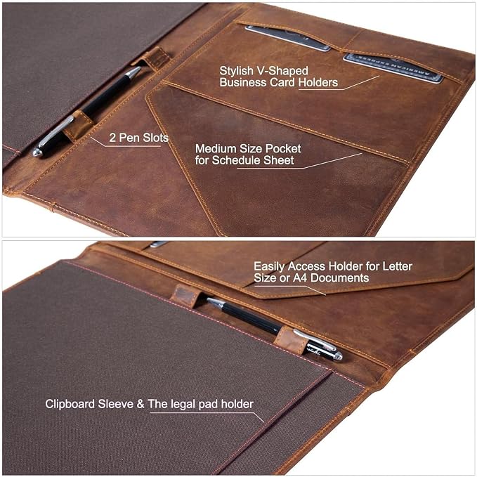 Jack&Chris Leather Portfolio, A4 Document Folder Legal Pad Padfolio, Professional Writing Letter Notepad Clipboard Sleeve Organizer, Resume Folio Binder for Men&Women,JC1823