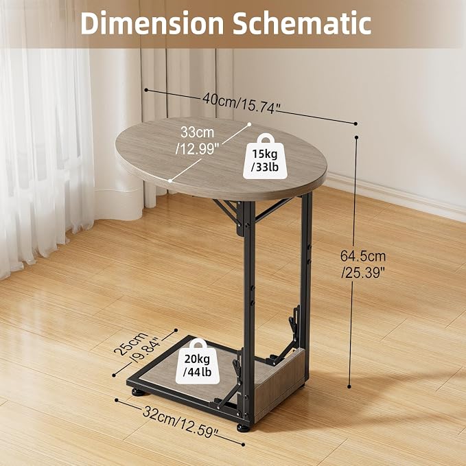 Elbourn Folding Side Table End Couch Tables,Metal Frame C-Shaped TV Stand for Sofa Living Bedroom Bedside Coffee Small Spaces (Gray)
