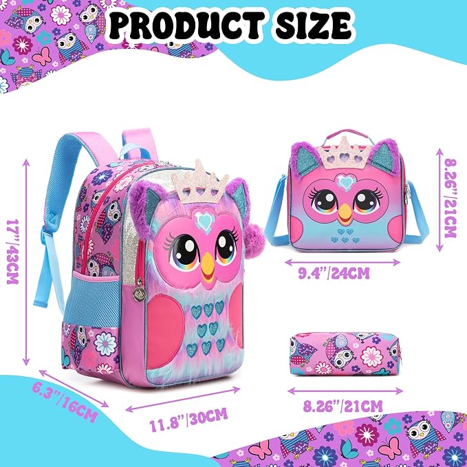 Meetbelify Cute Backpack for Girls Backpack for Elementary Student Kids Travel Bookbag with Lunch Box Pencil Case for Girls Ages 6-8