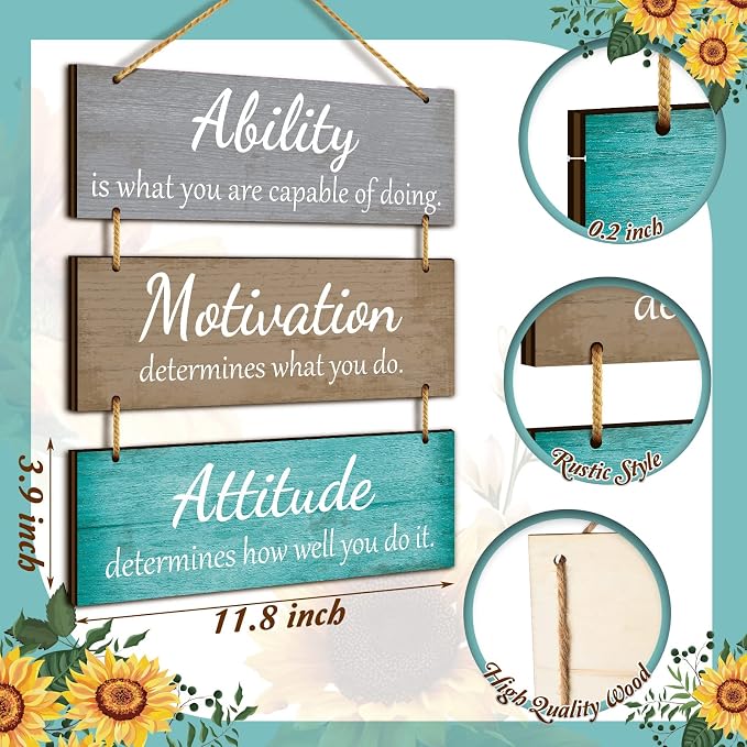 Jetec Office Wall Decor Sign Inspirational Motivational Plaques with Sayings Rustic Wooden Hangings Ability Sign for Coworker Holiday Gift Office Home Artwork Decoration(Bright Color)
