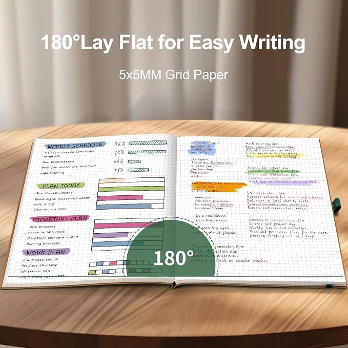 AHGXG Graph Paper Notebook - Grid Notebook Journal, 120 GSM Thick Graph Paper, Large B5 Notebook 96 Pages, Leather Softcover, for Graphing, Writing, Math, Engineering, 7.6'' X 10'' - Green