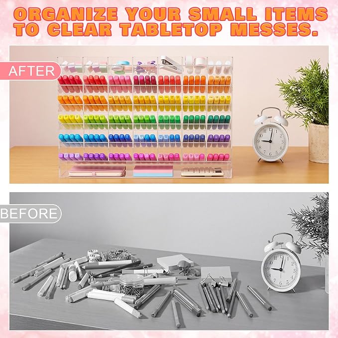 MotiMind Acrylic Pen Organizer Storage for 520 Markers Vertical Marker Organizer Acrylic Pen Display Holder for Office Desk Desktop Stationery Pencil Storage, Clear, 21 x 4 x 14.5