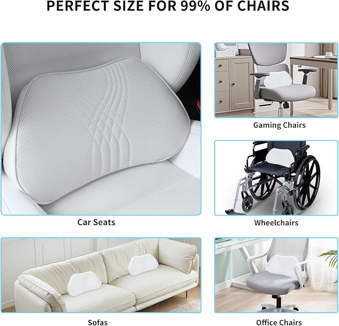 Lumbar Support Pillow for Car Seat, Office Chair, White, 1PC | Leather Lumbar Pillow Memory Foam Lower Back Cushion for Back Pain Relief Improve Posture, Ergonomic Back Rest Gaming Chair