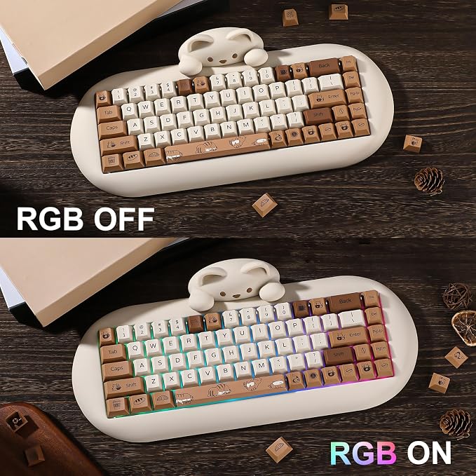 YUNZII Coffee Cat Dye Sub PBT Keycaps,152 Full Keys Dye Sublimation Custom Keycap Set with Key Puller for Cherry Gateron MX Switches Mechanical Gaming Keyboard (Cherry Profile, Coffee Cat)
