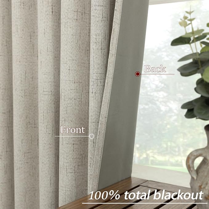 KOUFALL Neutral Greige Curtains Black Out 63 Inch Long,Back Tab Linen Blackout Curtains 63 Inch Length for Bedroom Living Room