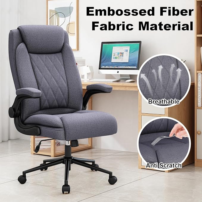 ralex-chair 2 Pack Big and Tall Office Chair -500 lb Heavy Duty Office Chair for Big Man, Fabric High Back Executive Office Desk Chair with 120° Tilt Rock,Computer Desk Chair with flip up arm - Grey