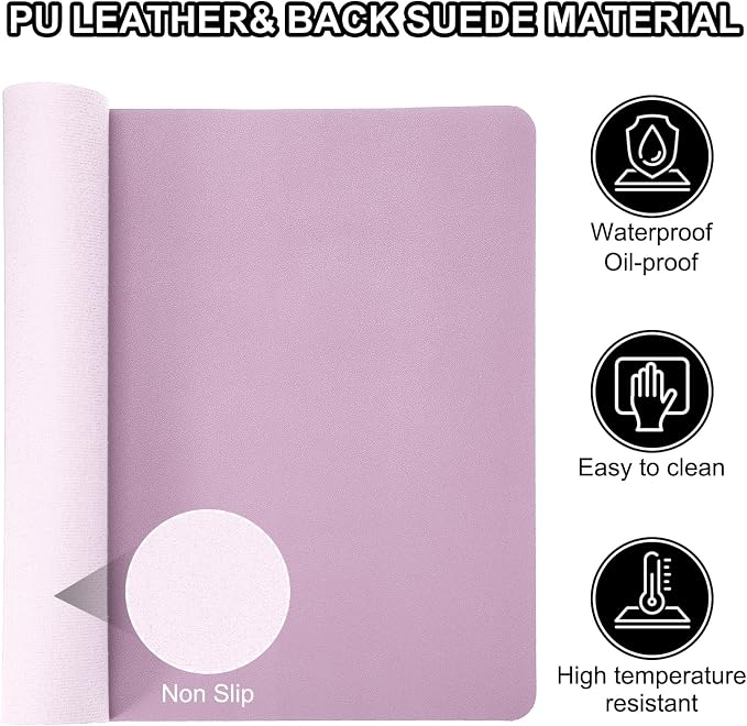 PATIKIL Desk Mat, 55"x17" Non-Slip Waterproof PU Leather Desktop Protector Cover, Dual Sided, Purple