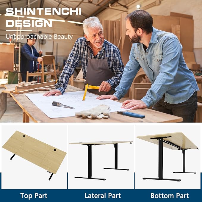 Shintenchi Standing Desk, 71x31 Inch Height Adjustable Electric Sit Stand up Desk, Ergonomic Rising Computer Table, Modern Lift Gaming Desk Workstation for Home Office, Walnut and Black