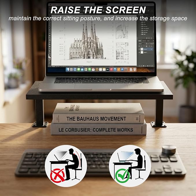 15-Inch Desktop Clamp-on Shelf & Monitor Riser, 2-in-1 Reversible Design – Fits Either Side of Desk, C-Clamp for Stability, Holds 44 lbs, for Gaming PC, Console & Office Setup
