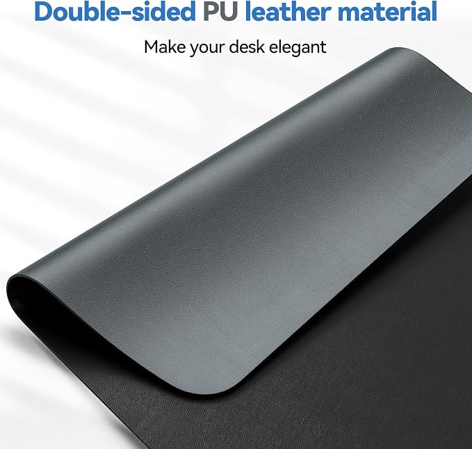 TECKNET 31.5"x15.8" Leather Desk Mat Pad, Large Office Double-Sided Laptop Desktop Mat, Waterproof Desk Blotter Pad for Office/Home (Grey)