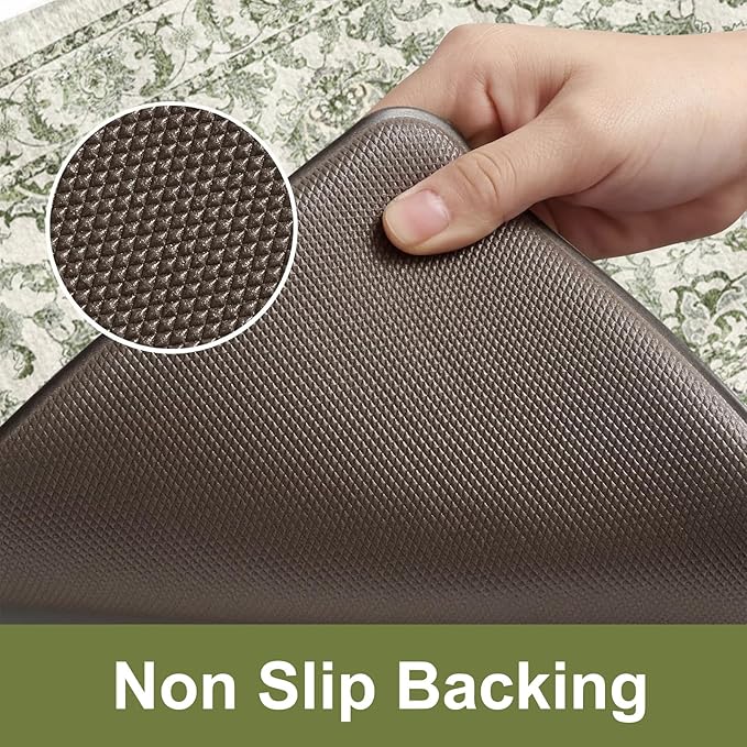 KIMODE Kitchen Mats Cushioned Anti Fatigue 2 PCS, Boho Kitchen Mats Stain Resistant, Standing Kitchen Runner Rug, Non Slip Waterproof Kitchen Sink Floor Mat, 17.3"x59"+17.3"x29", Sage Green