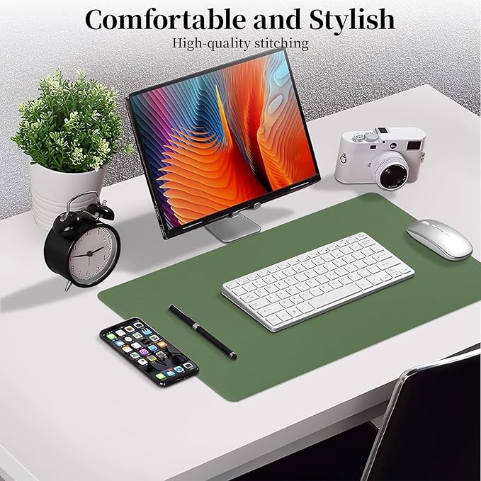 Green Desk Mat, Leather Desk Pad Protector, Non-Slip Office Computer Mat, Waterproof Desktop Mat for Keyboard and Mouse, Green Desk Accessories for Women, 23.6"x13.7"