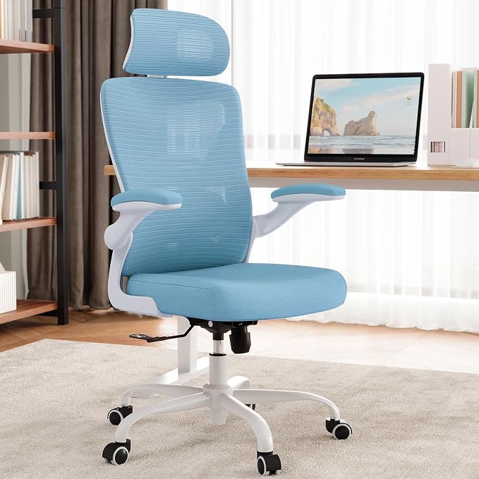 Ergonomic Office Chair: Mesh Desk Chair Comfy with Headrest& Lumbar Support | Ergalithic Big and Tall Office Chairs with Wheels & Flip-Up Arms-Computer Gaming Chairs for Adults Home Office Chairs(Blue)
