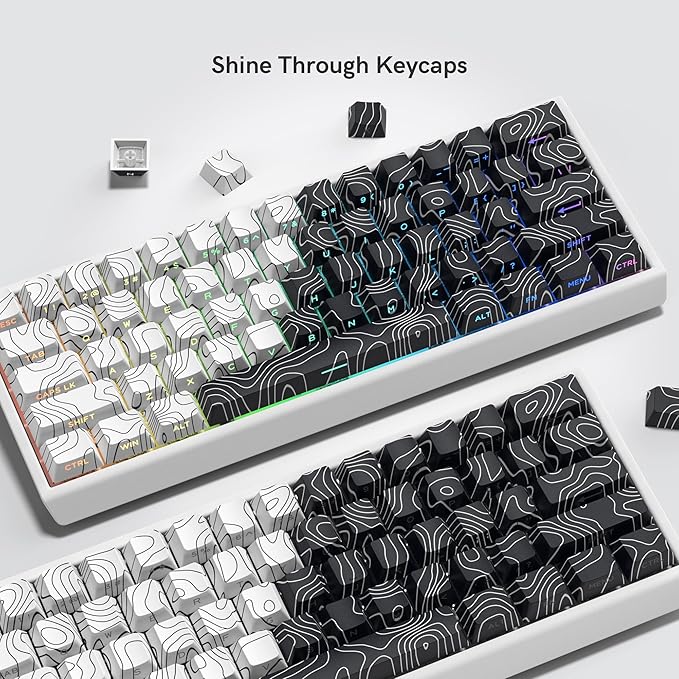 dagaladoo Double Shot PBT keycaps,White Black Topographic keycaps,Dye-sub keycaps Shine Through,Side Print Keyboard caps,dye Sublimation,Cherry Profile Key caps for US Layout Mechanical Keyboard