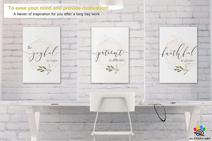Office Wall Art - 3 Panel Motivational Quotes Art for Home Office, Entrepreneur Words Poster Frame for Company Wall Decor - 12'x18'x3Pcs