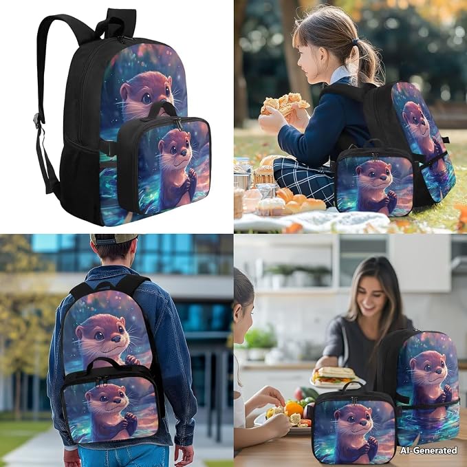 Doojoayie Girls Backpack with Lunch Box Cute Otter Bookbag for School Kindergarten Backpack for Girls Best Back to School Bags as Gifts Heavy Duty Back Pack for Preschool Kids