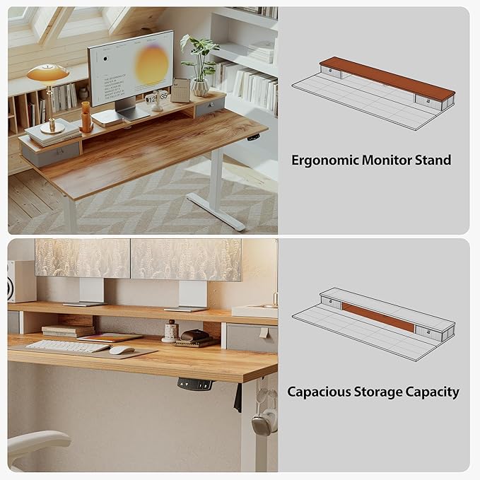 Agilestic 48 x 24 Inches Electric Standing Desk with 2 Storage Drawers, Adjustable Height Sit and Stand Computer Table with Splice Board, Light Rustic Brown