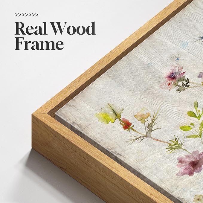 Framed Vintage Floral Wall Art, Rustic Colorful Flower Canvas Prints Artwork for Walls, Natural Watercolor Botanical Wildflower Pictures for Living Room Bedroom Dining Room Office Wall Decor, 24x36 In
