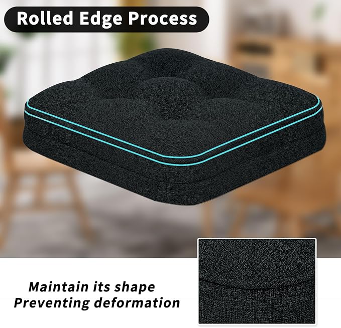 GOFORIT Tufted Shredded Memory Foam Chair Pads，Kitchen Chair Cushions for Dining Chairs,Non-Slip Seat Cushions with Removable Cover, 16'' x 16'', 6 Pack,Black