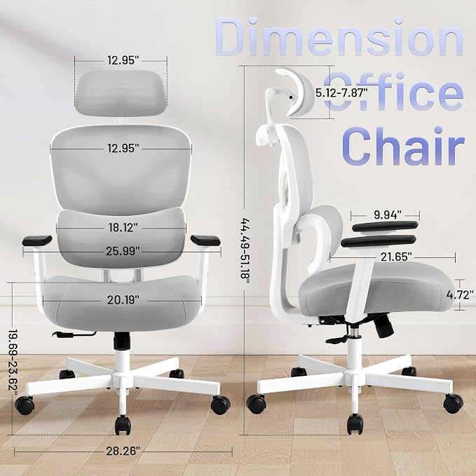 AreShark Ergonomic Office Chair - High Back Breathable Mesh Desk Chair with Lumbar Support & Adjustable Headrest - Rolling Swivel Reclining Comfy Computer Gaming Chair with 2D Armrests for Home Office