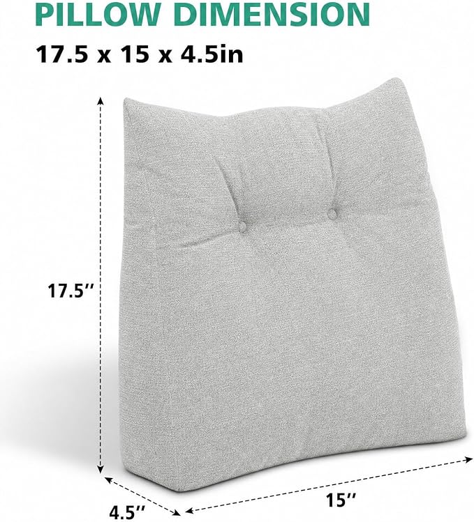 Shinnwa Lumbar Support Pillow for Office Chair, Memory Foam Back Support Pillow for Back Pain Relief, Car, Chair and Couch, 17.5x15x4.5in, Light Grey