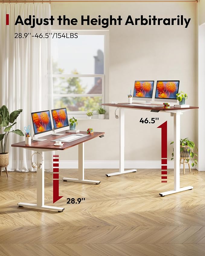 SANODESK One-Piece Electric Standing Desk, Seamless 48 x 30'' Ergonomic Height Adjustable Sit Stand Desk with Memory Presets for Home Office Computer Workstation, White Frame/Mahogany Top