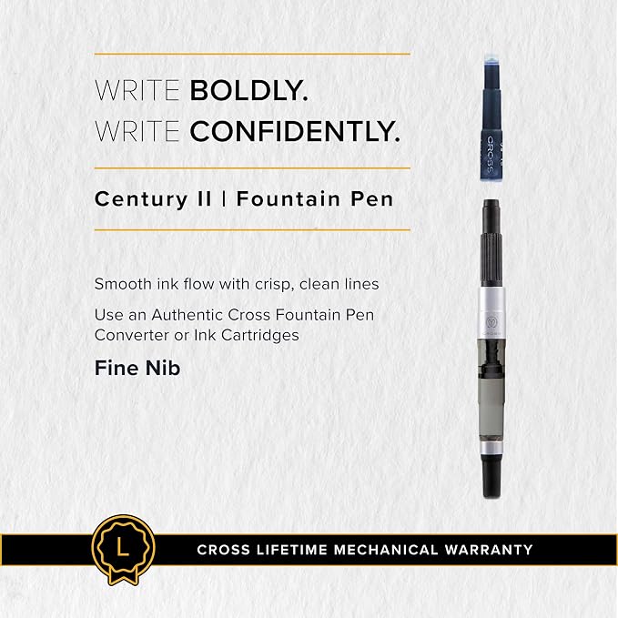 Cross Century II Black PVD Micro-knurl Fine Nib Fountain Pen - Professional Pen for Everyday Use - Smooth Writing - Comfortable Grip - Black Ink - Durable Construction - Includes Gift Box