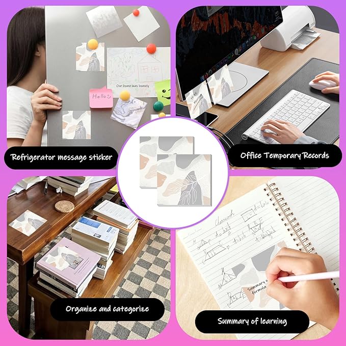 Sticky Notes 3x3 Inches, 2 Pads Cute Colorful Self-Stick Note Pads, Easy to Post for Home, Office and Daily Life Organization Boho Leave