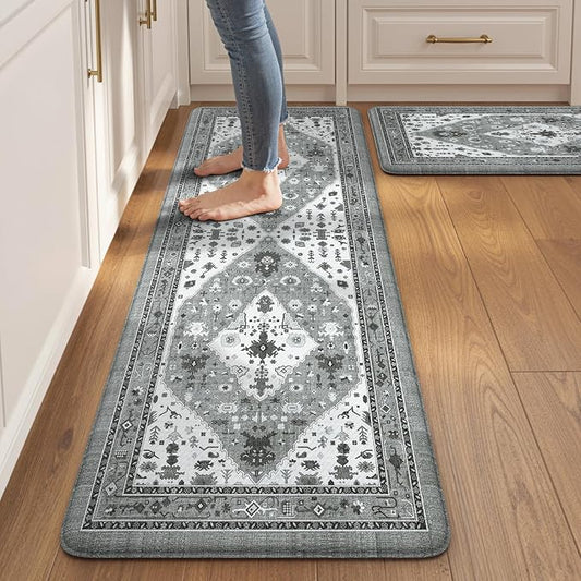Collive Boho Anti Fatigue Kitchen Mats Sets 2 Piece Non Skid Kitchen Mats for Floor Cushioned Kitchen Rugs and Mats Waterproof Ergonomic Comfort Standing Mat Runner for Kitchen,Home,Office,Laundry