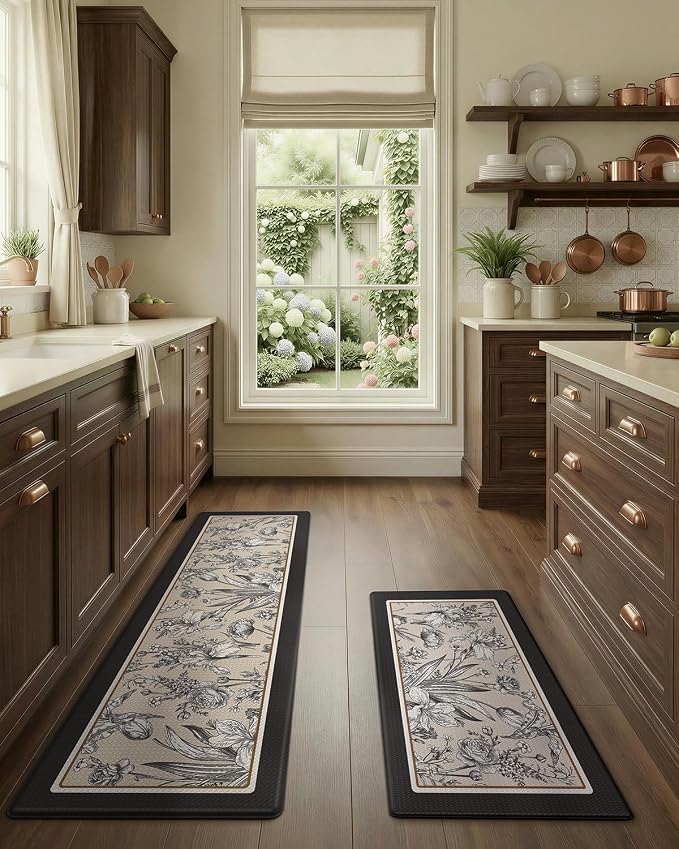 LUMI Anti Fatigue Kitchen Cushioned Mat for Floor, Padded Waterproof Runner for Standing, Stain Resistant Comfort Rugs for Home, Sink, Laundry, 24x108