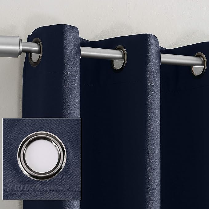 Sun Zero Nordic 2-pack Theater Grade Extreme 100% Blackout Grommet Curtain Panel Pair, 52" x 108", Navy Blue