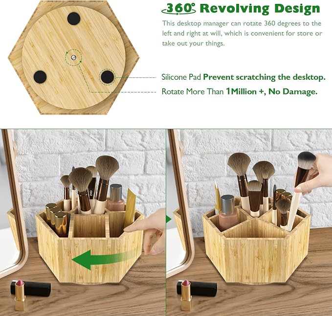 Bamboo Art Supply Organizer,Rotating Pencil Holder Back to School Supplies | Hold 350+ Pencils, for Pen, Colored Pencil, Art Brushes, Desktop Storage Caddy for Classroom & Art Studio