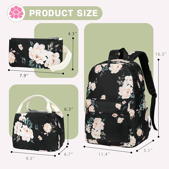 Bluboon Teens Backpack Set Girls School Backpack Lunch Box Pencil Bags Student Bookbags 3 in 1
